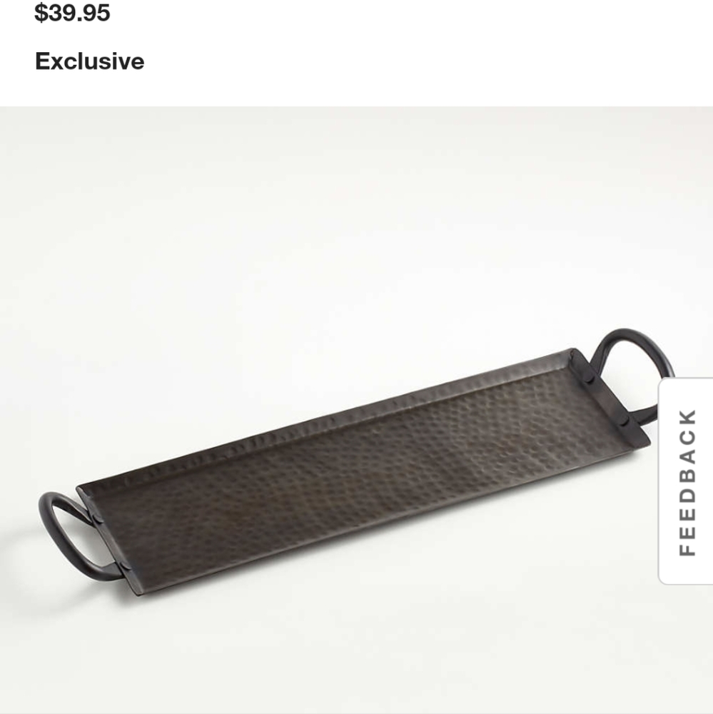 Crate & Barrel Rectangular Platter. Hammered, Handcrafted Iron Pattern.